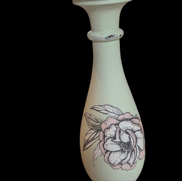 Set of wood painted candle holders Romantic Cottage Core Rustic - Picture 3 of 3